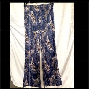 Anthropologie Maeve blue gold metallic stretchy pants size 6